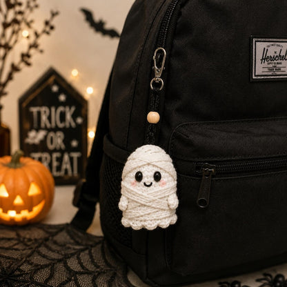 Crochet Ghost Car Hanger, Halloween Ghost Keychain, Cute Pumpkin Witch Vampire Mummy Ghost Charm, Rearview Mirror Decor, Gift