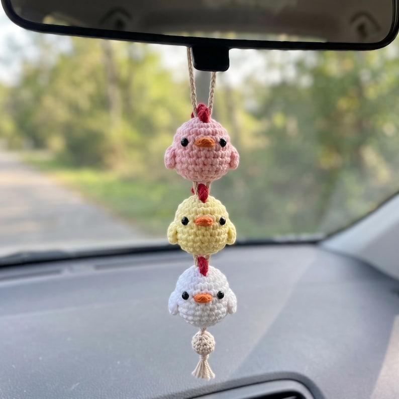 Handmade Kawaii Crochet Chick Car Mirror Hanging Ornament