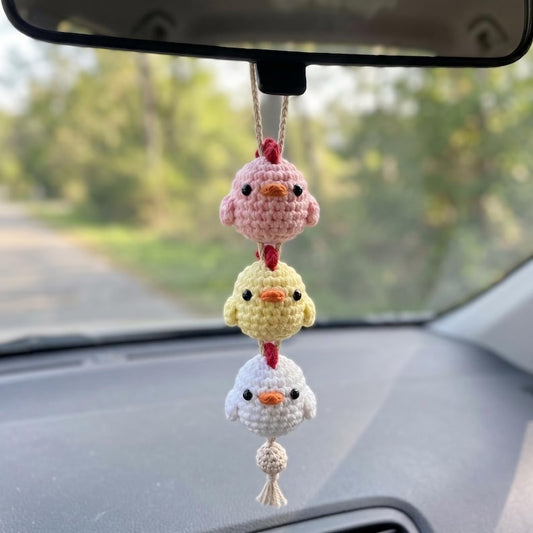 Handmade Kawaii Crochet Chick Car Mirror Hanging Ornament