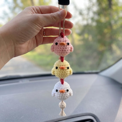 Handmade Kawaii Crochet Chick Car Mirror Hanging Ornament