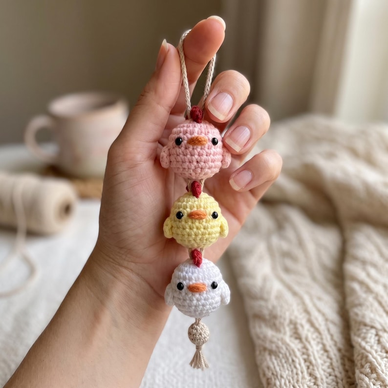 Handmade Kawaii Crochet Chick Car Mirror Hanging Ornament