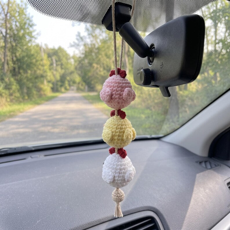 Handmade Kawaii Crochet Chick Car Mirror Hanging Ornament
