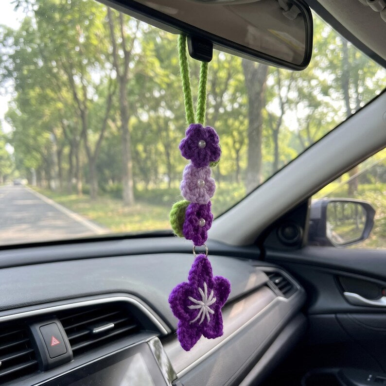 Handmade Crochet Flower Charm for Car Rearview Mirror