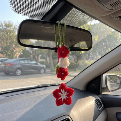 Handmade Crochet Flower Charm for Car Rearview Mirror