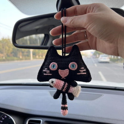Black Cat Crochet Car Hanging, Handmade Cat Car Charm