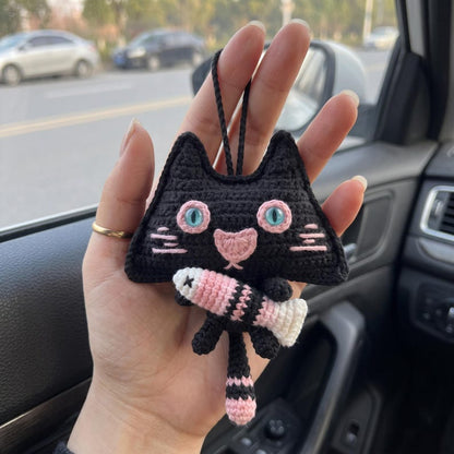 Black Cat Crochet Car Hanging, Handmade Cat Car Charm
