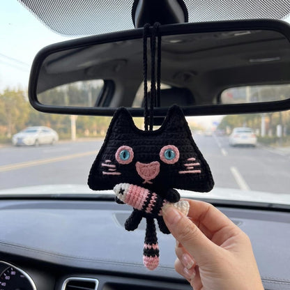 Black Cat Crochet Car Hanging, Handmade Cat Car Charm