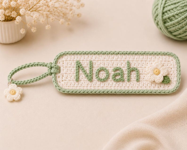 Personalized Crochet Name Tag, Custom Crochet Keychain, Handmade Bag Tag, Backpack Name Tag, Teacher Gift, Kids Luggage Tag