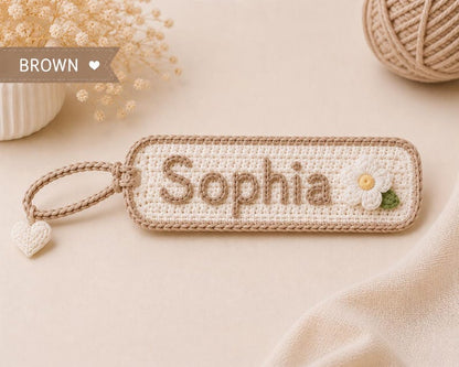 Personalized Crochet Name Tag, Custom Crochet Keychain, Handmade Bag Tag, Backpack Name Tag, Teacher Gift, Kids Luggage Tag