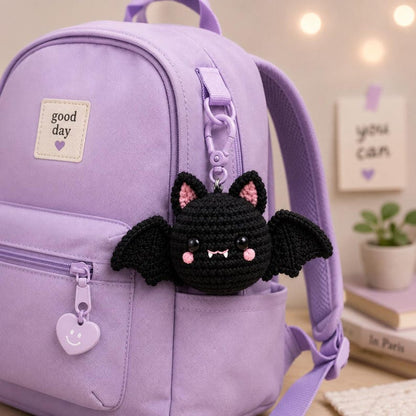 Crochet Bat Keychain, Halloween Bat Plush Charm, Cute Amigurumi Bat Keyring, Backpack Charm, Kawaii Halloween Gift, Stocking Stuffer