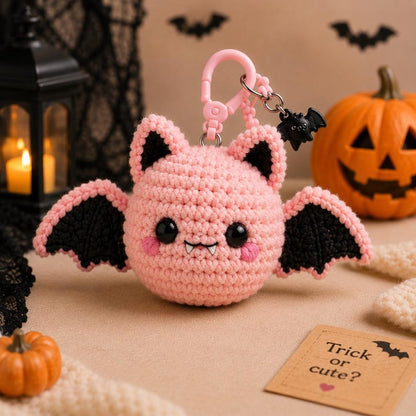 Crochet Bat Keychain, Halloween Bat Plush Charm, Cute Amigurumi Bat Keyring, Backpack Charm, Kawaii Halloween Gift, Stocking Stuffer