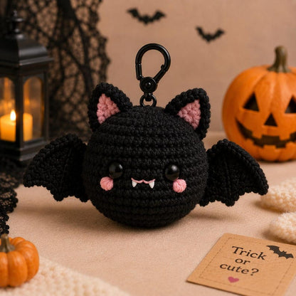 Crochet Bat Keychain, Halloween Bat Plush Charm, Cute Amigurumi Bat Keyring, Backpack Charm, Kawaii Halloween Gift, Stocking Stuffer