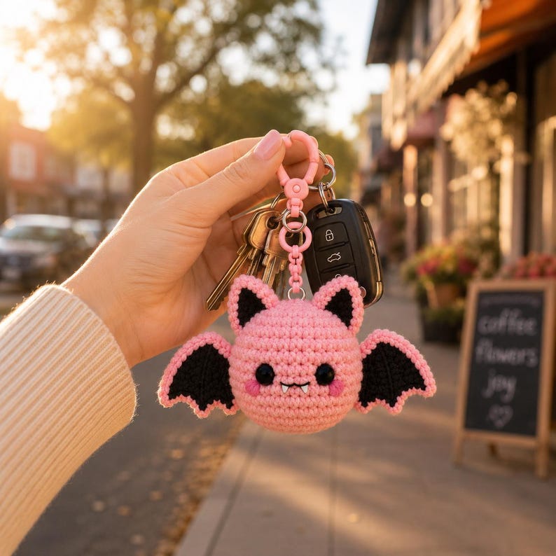 Crochet Bat Keychain, Halloween Bat Plush Charm, Cute Amigurumi Bat Keyring, Backpack Charm, Kawaii Halloween Gift, Stocking Stuffer