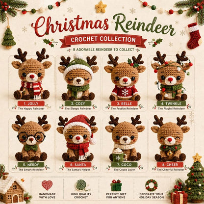 Christmas Reindeer Keychain, Crochet Deer Ornament, Amigurumi Bag Charm, Handmade Xmas Gift, Car Mirror Decor, Stocking Stuffer