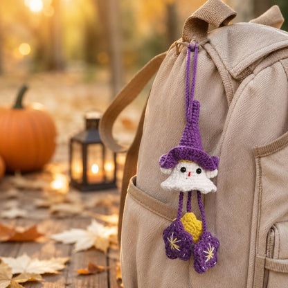 Handmade Ghost Car Charm | Cute Crochet Witch Ornament | Spooky Halloween Gift for Ghost Lovers