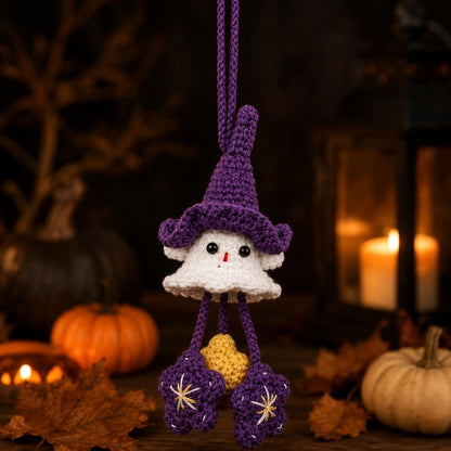 Handmade Ghost Car Charm | Cute Crochet Witch Ornament | Spooky Halloween Gift for Ghost Lovers