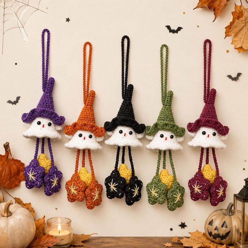 Handmade Ghost Car Charm | Cute Crochet Witch Ornament | Spooky Halloween Gift for Ghost Lovers