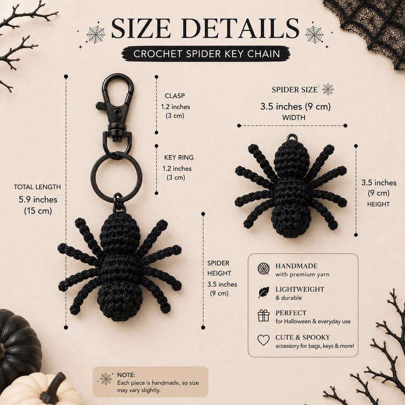 Crochet Spider Keychain, Spider Car Hanger, Halloween Crochet Spider, Gothic Car Charm, Spooky Backpack Charm, Handmade Gift