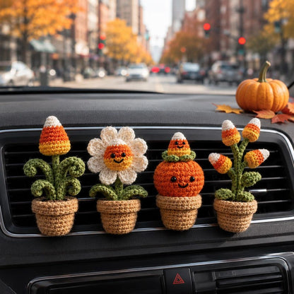 Halloween Crochet Car Vent Clip, Candy Corn Plant Car Decor, Cute Fall Car Accessories, Handmade Spooky Dashboard Charm Gift