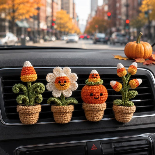 Halloween Crochet Car Vent Clip, Candy Corn Plant Car Decor, Cute Fall Car Accessories, Handmade Spooky Dashboard Charm Gift