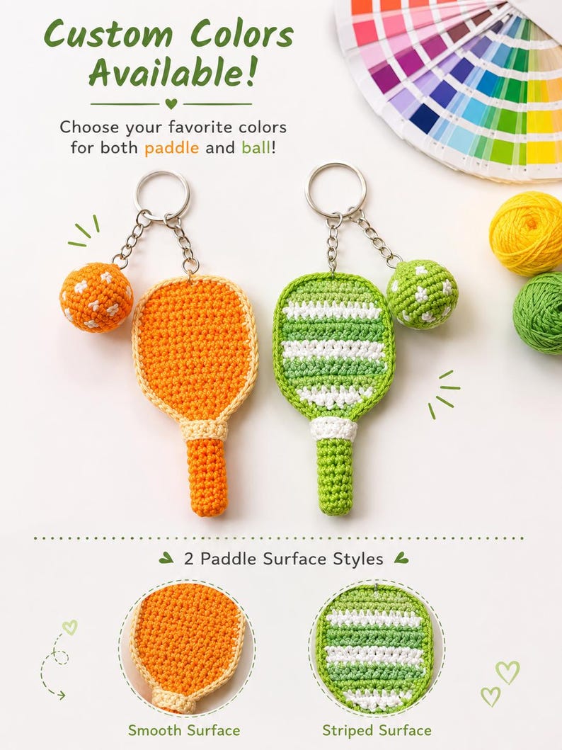 Crochet Pickleball Keychain | Paddle & Ball Amigurumi Bag Charm, Pickleball Bag Tag, Gift for Pickleball lover