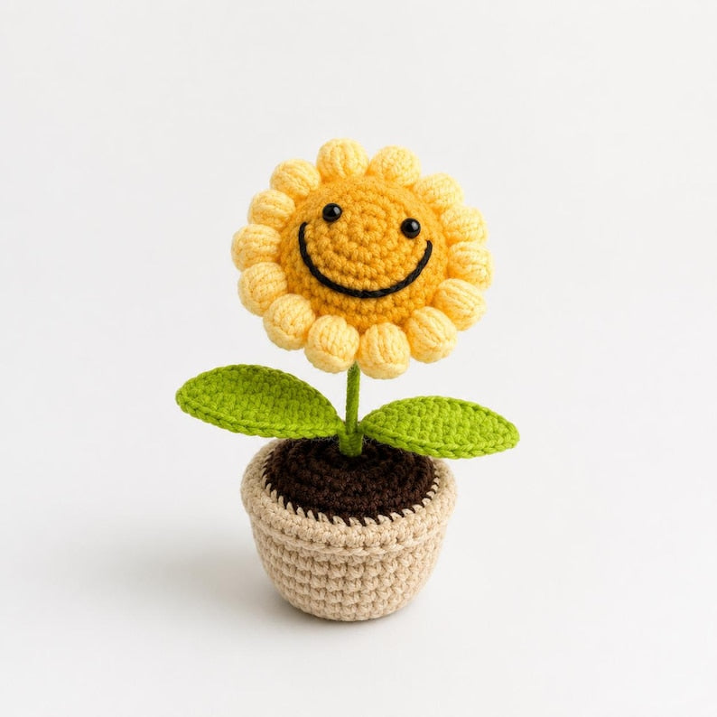 Crochet Sunflower Pot, Handmade Flower, Knitted Sunflower Decor, Cute Desk Decor, Housewarming Gift, Office Desk Gift, Gift For Her