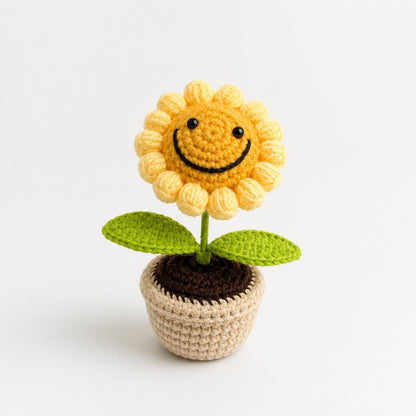 Crochet Sunflower Pot, Handmade Flower, Knitted Sunflower Decor, Cute Desk Decor, Housewarming Gift, Office Desk Gift, Gift For Her