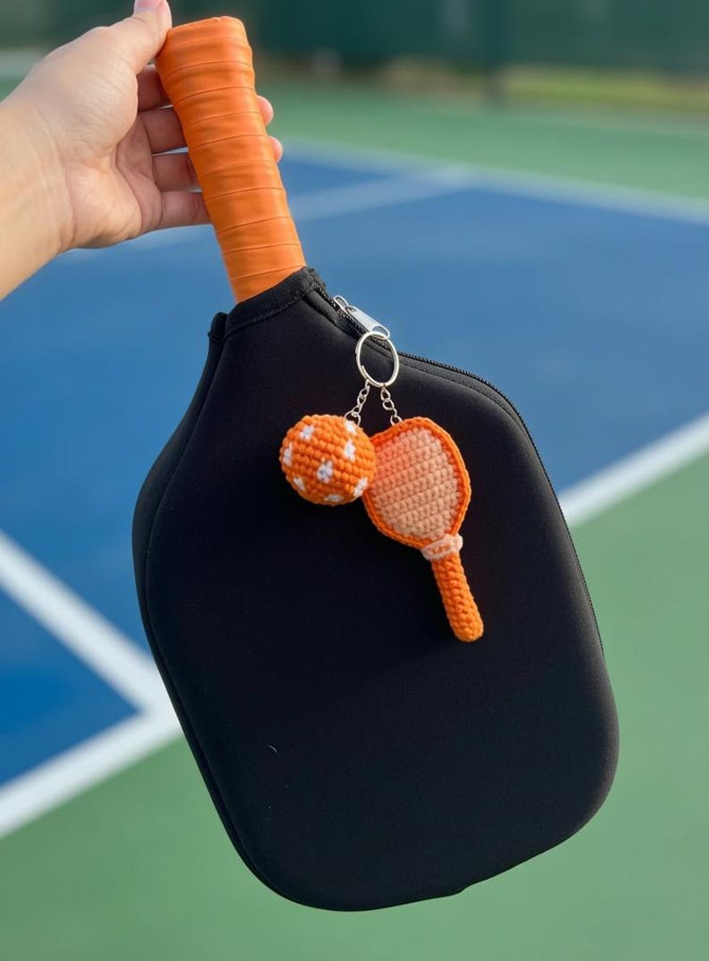 Crochet Pickleball Keychain | Paddle & Ball Amigurumi Bag Charm, Pickleball Bag Tag, Gift for Pickleball lover