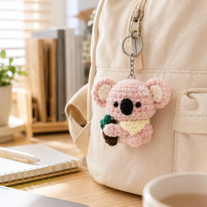 Mini Koala Plush Keychain | Handmade Crochet Backpack Charm | Cute Gift for Her, Teens and Animal Lovers