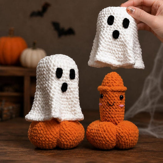 Crochet Halloween Ghost Pumpkin Decor, Handmade Spooky Amigurumi, Surprise Reveal Halloween Decor, Funny Halloween Gift, Gift for her