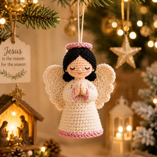Handmade Crochet Guardian Angel, Rearview Mirror Car Charm, Christian Christmas Ornament, Faith Gift for Women, Nursery Decor