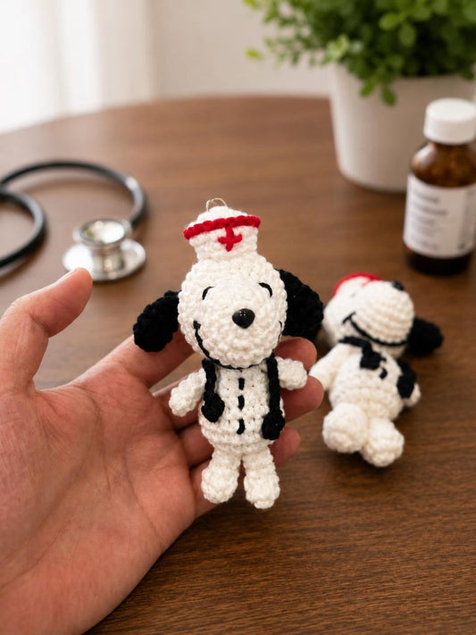 Crochet Nurse Puppy Doll Keychain, Handmade Doctor Dog Amigurumi, Healthcare Worker Gift, Nurse Appreciation Gift, Gift for Nurse