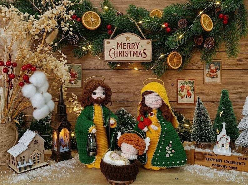 Crochet Nativity Set, Handmade Holy Family Doll, Christmas Amigurumi Scene, Jesus Birth Decoration, Christian Christmas Gift