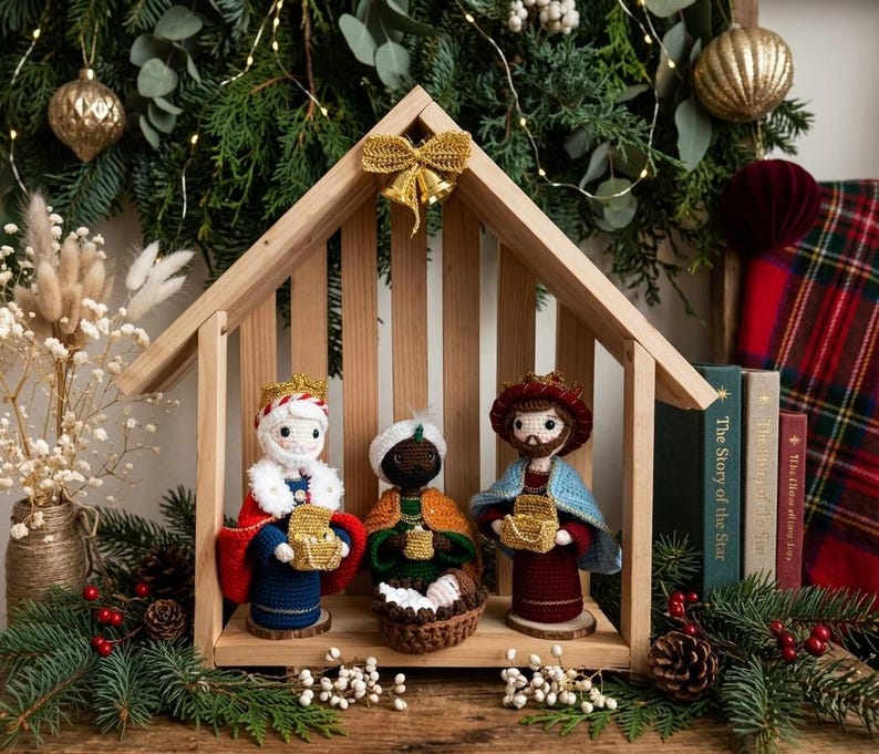 Crochet Nativity Scene Set, Handmade Christmas Nativity Dolls, Amigurumi Holy Family Decor, Christian Christmas Gift, Crochet Manger Set