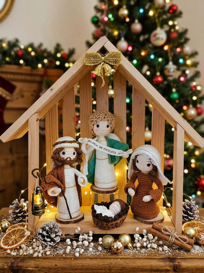 Crochet Nativity Scene Set, Handmade Christmas Nativity Dolls, Amigurumi Holy Family Decor, Christian Christmas Gift, Crochet Manger Set