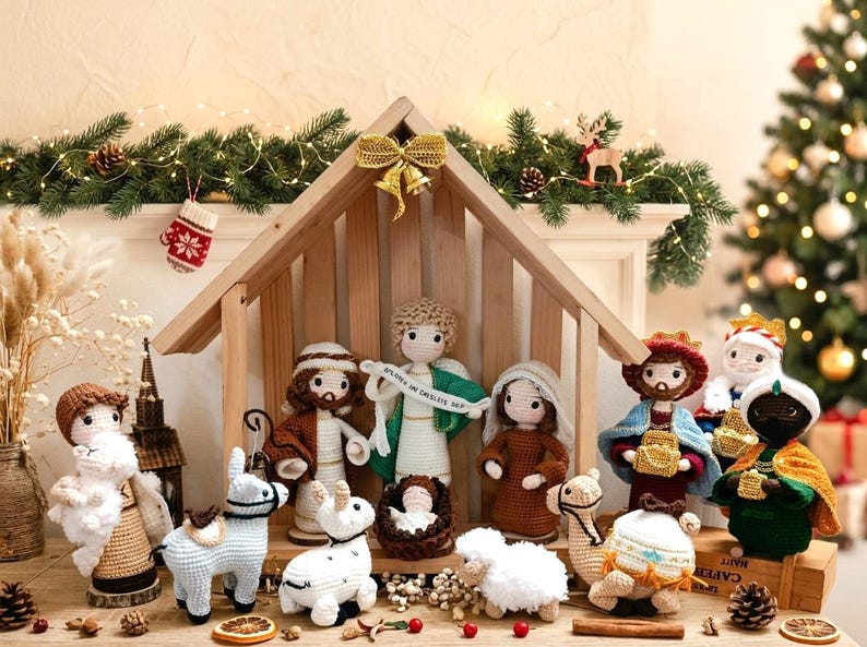 Crochet Nativity Scene Set, Handmade Christmas Nativity Dolls, Amigurumi Holy Family Decor, Christian Christmas Gift, Crochet Manger Set