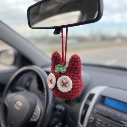 Handmade Crochet Tomato Cat Charm for Car Mirror