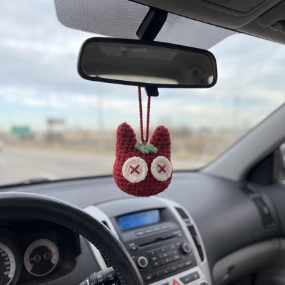 Handmade Crochet Tomato Cat Charm for Car Mirror