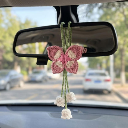 Handmade Crochet Butterfly Car Mirror Charm with Lily of the Valley Flowers