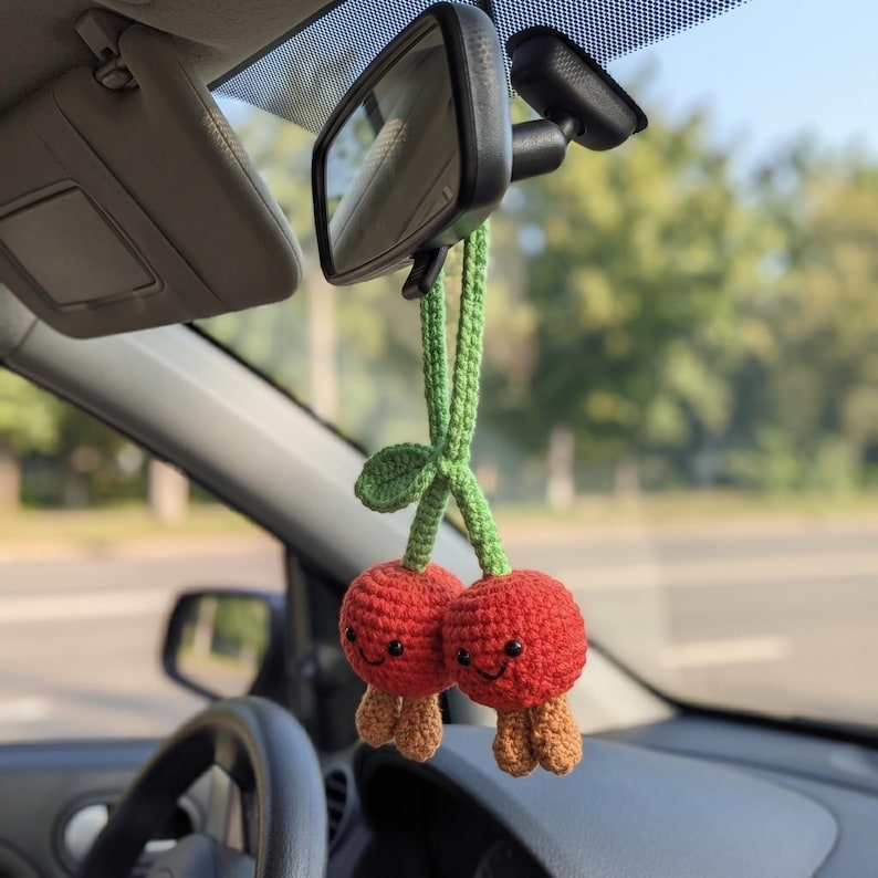 Handmade Crochet Butterfly Car Mirror Charm with Lily of the Valley Flowers