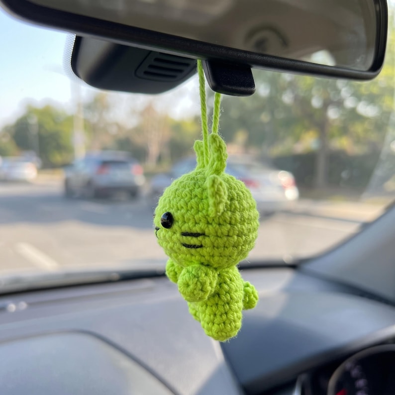 Handmade Lime Green Cat Crochet Car Charm Keychain