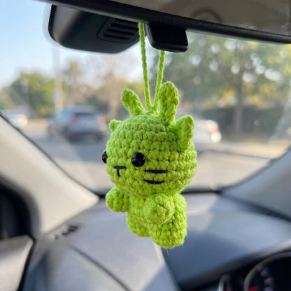 Handmade Lime Green Cat Crochet Car Charm Keychain