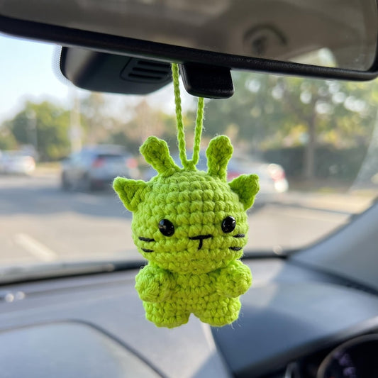 Handmade Lime Green Cat Crochet Car Charm Keychain