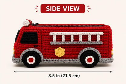 Crochet Fire Truck Pencil Case, Handmade Fire Engine Pencil Pouch, Back to School Gift for Boys, Kids School Supplies, Firefighter Gift
