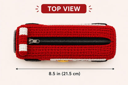Crochet Fire Truck Pencil Case, Handmade Fire Engine Pencil Pouch, Back to School Gift for Boys, Kids School Supplies, Firefighter Gift