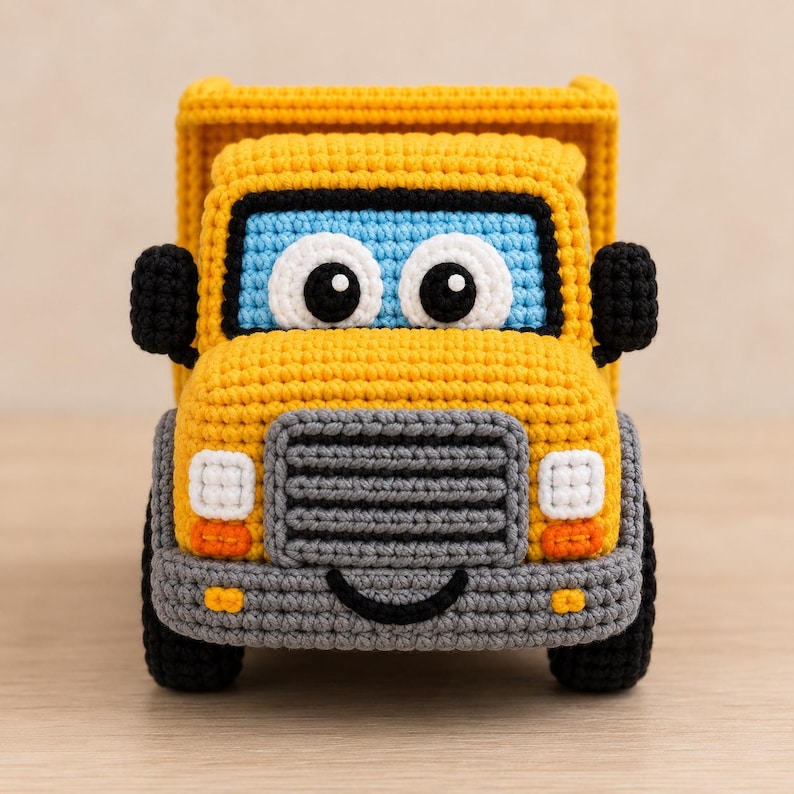 Crochet Dump Truck Pencil Case, Construction Truck Pencil Pouch, Kids Back to School Gift, Handmade Zipper Pen Organizer for Boys