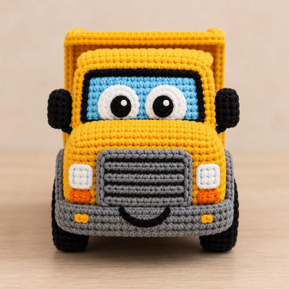 Crochet Dump Truck Pencil Case, Construction Truck Pencil Pouch, Kids Back to School Gift, Handmade Zipper Pen Organizer for Boys