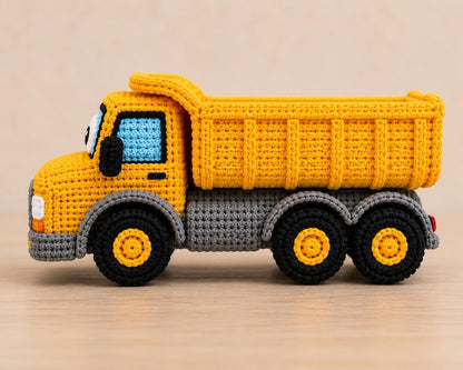 Crochet Dump Truck Pencil Case, Construction Truck Pencil Pouch, Kids Back to School Gift, Handmade Zipper Pen Organizer for Boys