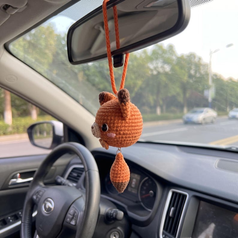 Handmade Crochet Fox Rearview Mirror Charm for Car Lovers