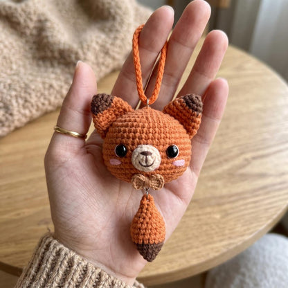 Handmade Crochet Fox Rearview Mirror Charm for Car Lovers